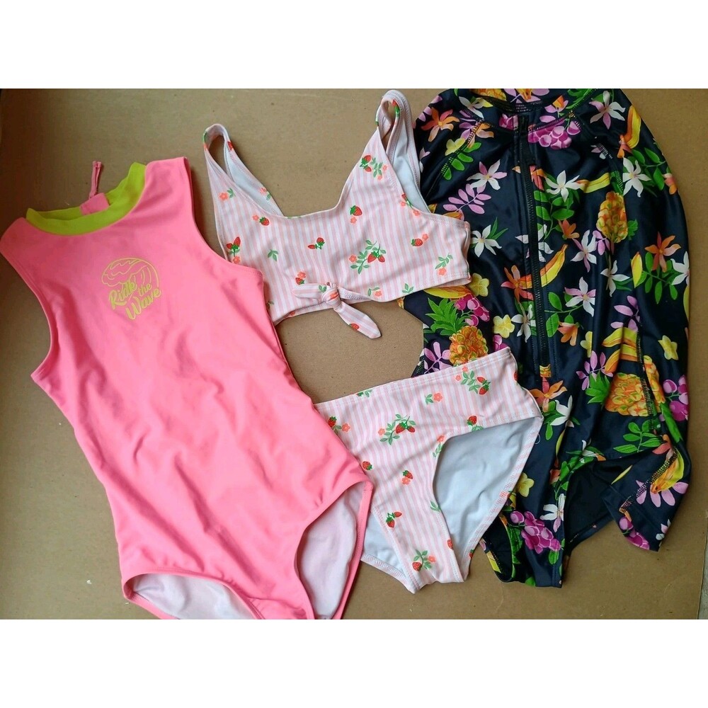 Girls 10/12 Old Navy Swim Lot Of 3 Swim Suits Bikini Rash Guard Large